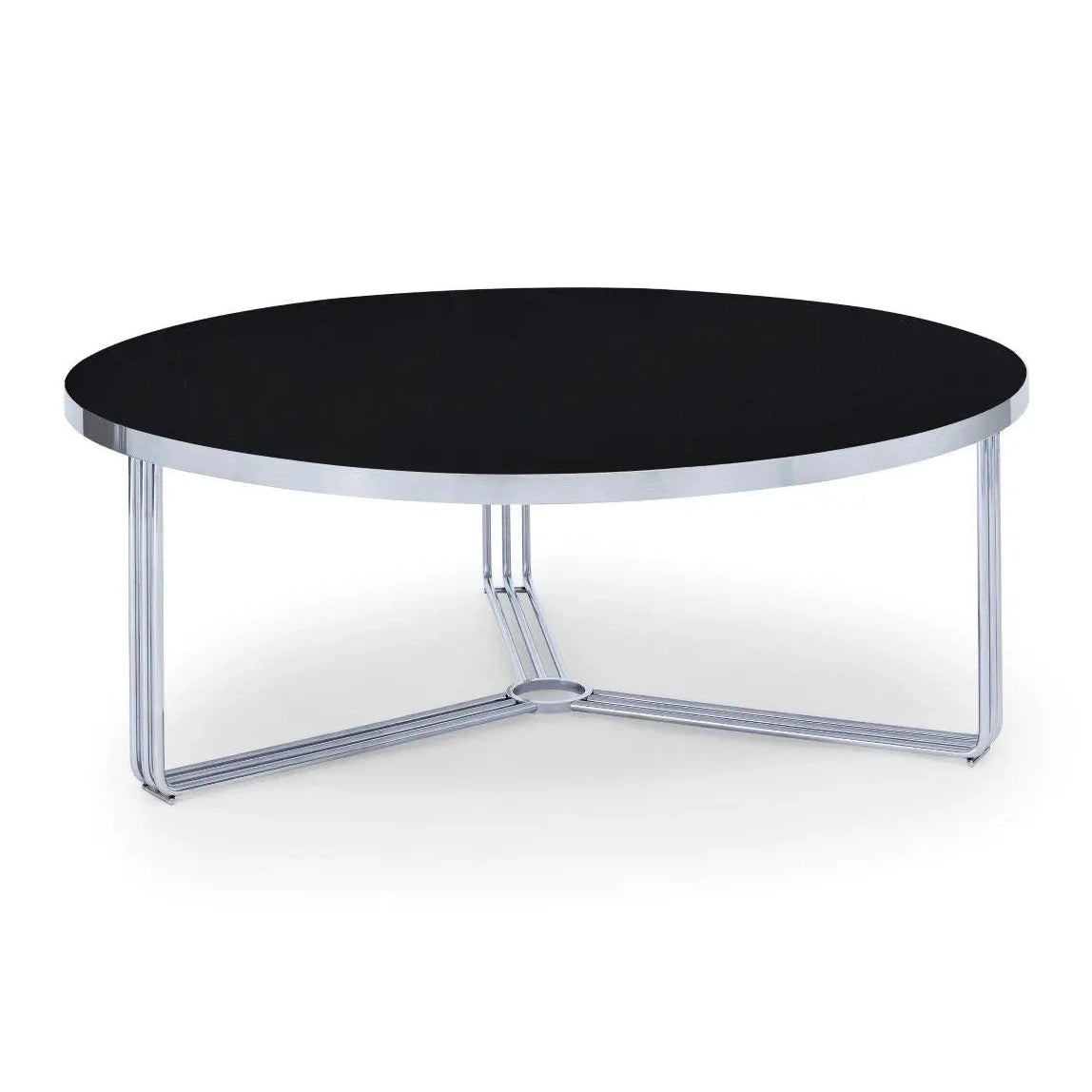 Finn Large Circular Coffee Table Black Glass Top & Polished Chrome Frame